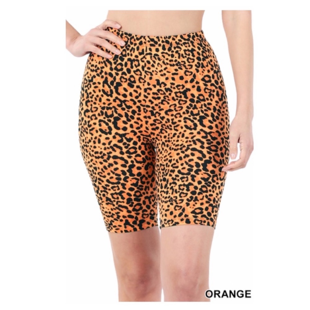 Black and Orange Animal Print Biker Shorts